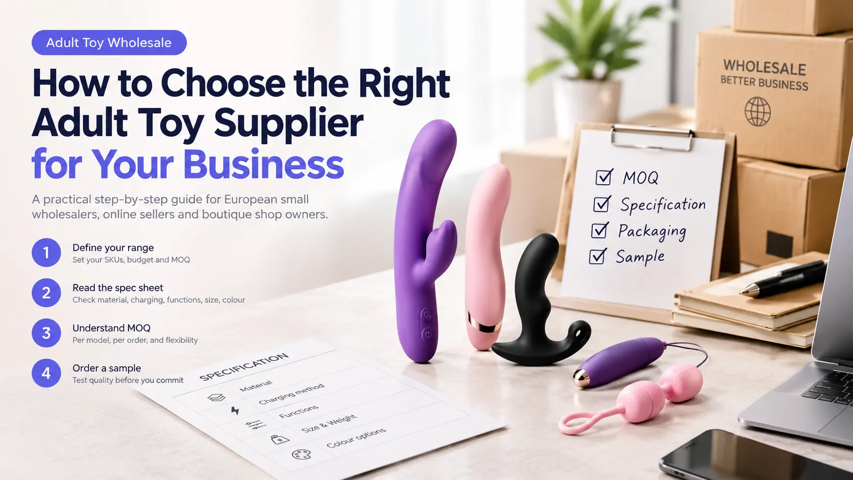 Adult toy wholesale supplier guide showing MOQ, product specifications, packaging, samples, and wholesale sourcing considerations
